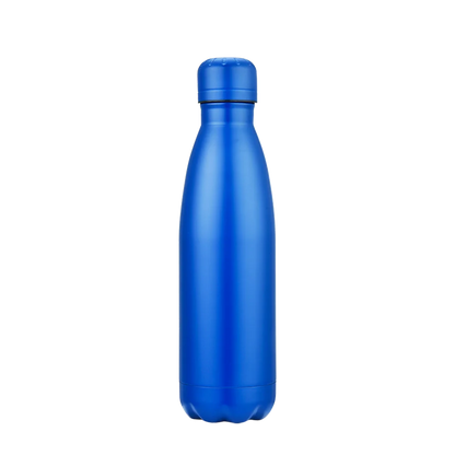 Front customization side of the Custom Branding Vacuum Bottle 17 oz in Matte Blue 