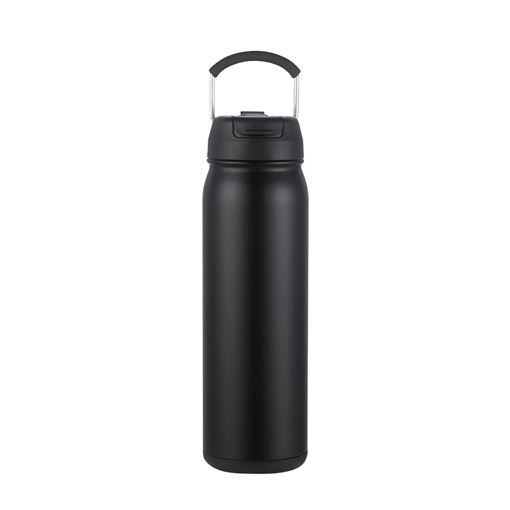 Front customization side of the Custom Branding Water Bottle with Dual Lid 24 oz in Black 