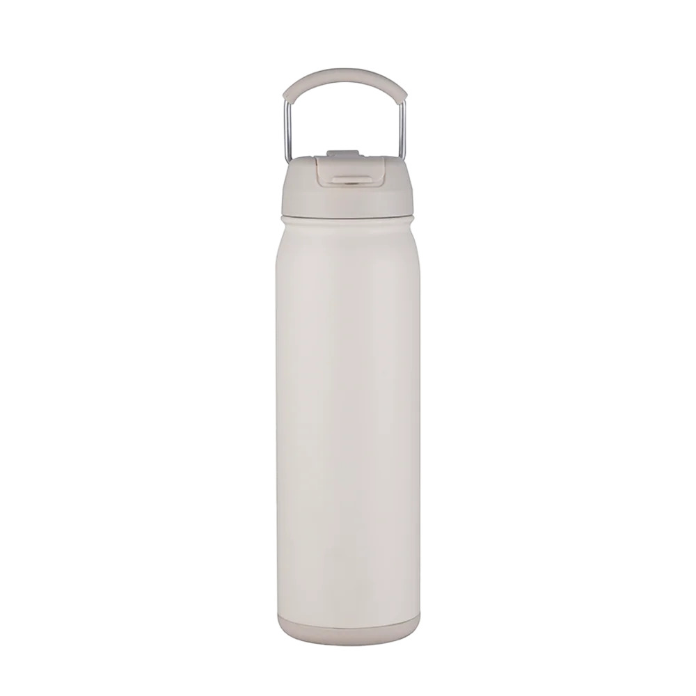 Front customization side of the Custom Branding Water Bottle with Dual Lid 24 oz in Cream 
