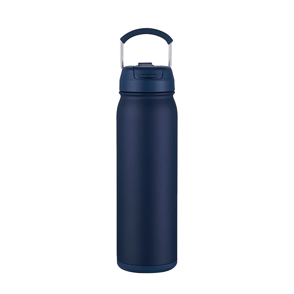 Front customization side of the Custom Branding Water Bottle with Dual Lid 24 oz in Navy 