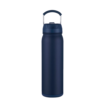 Front customization side of the Custom Branding Water Bottle with Dual Lid 24 oz in Navy 