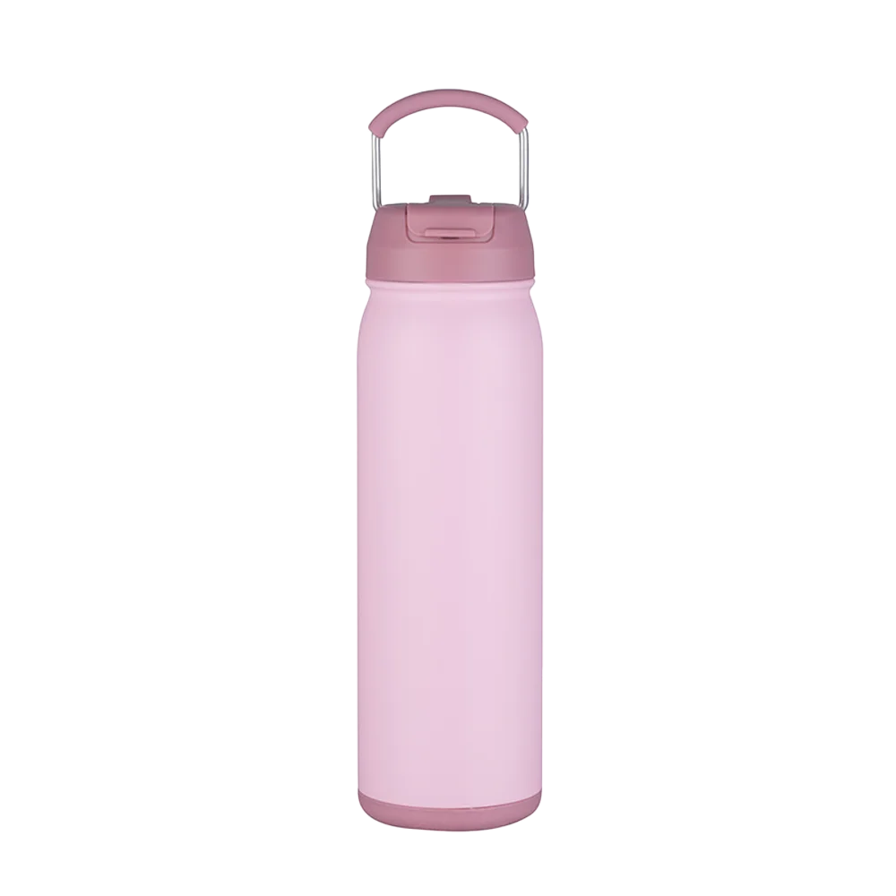 Front customization side of the Custom Branding Water Bottle with Dual Lid 24 oz in Pink 