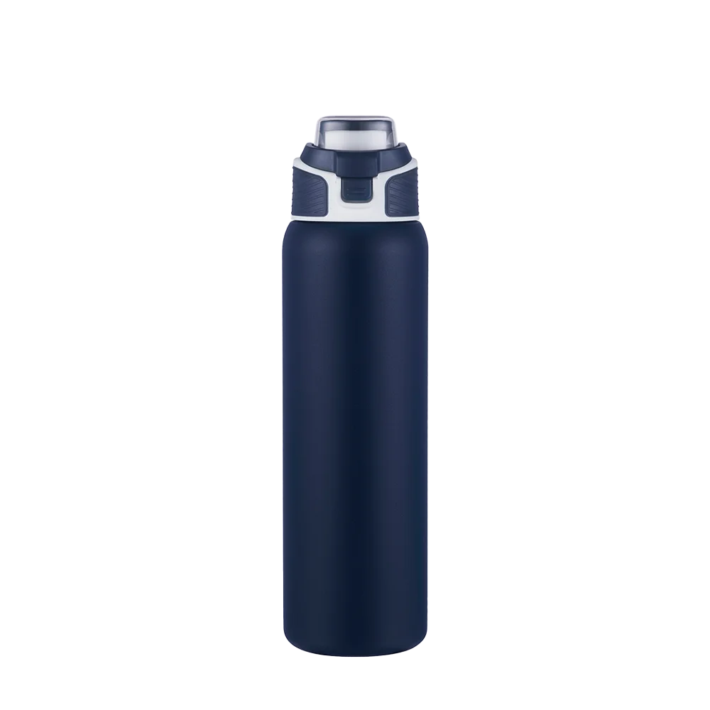 Front customization side of the Custom Branding Water Bottle with Spout Lid 28 oz in Navy 