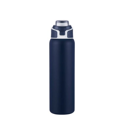 Front customization side of the Custom Branding Water Bottle with Spout Lid 28 oz in Navy 