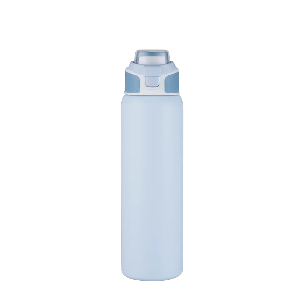 Front customization side of the Custom Branding Water Bottle with Spout Lid 28 oz in Light Blue 