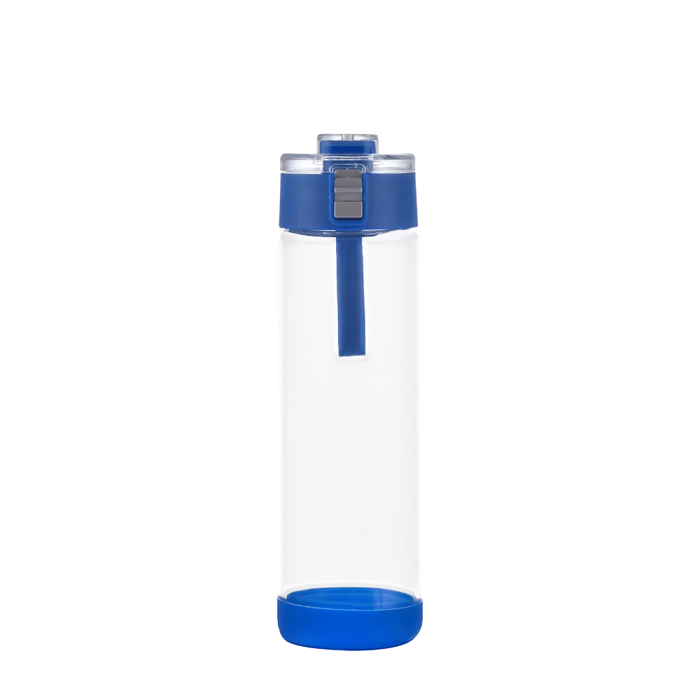 Back customization side of the Custom Branding Glass Water Bottle with Spout Lid 22 oz in Blue 