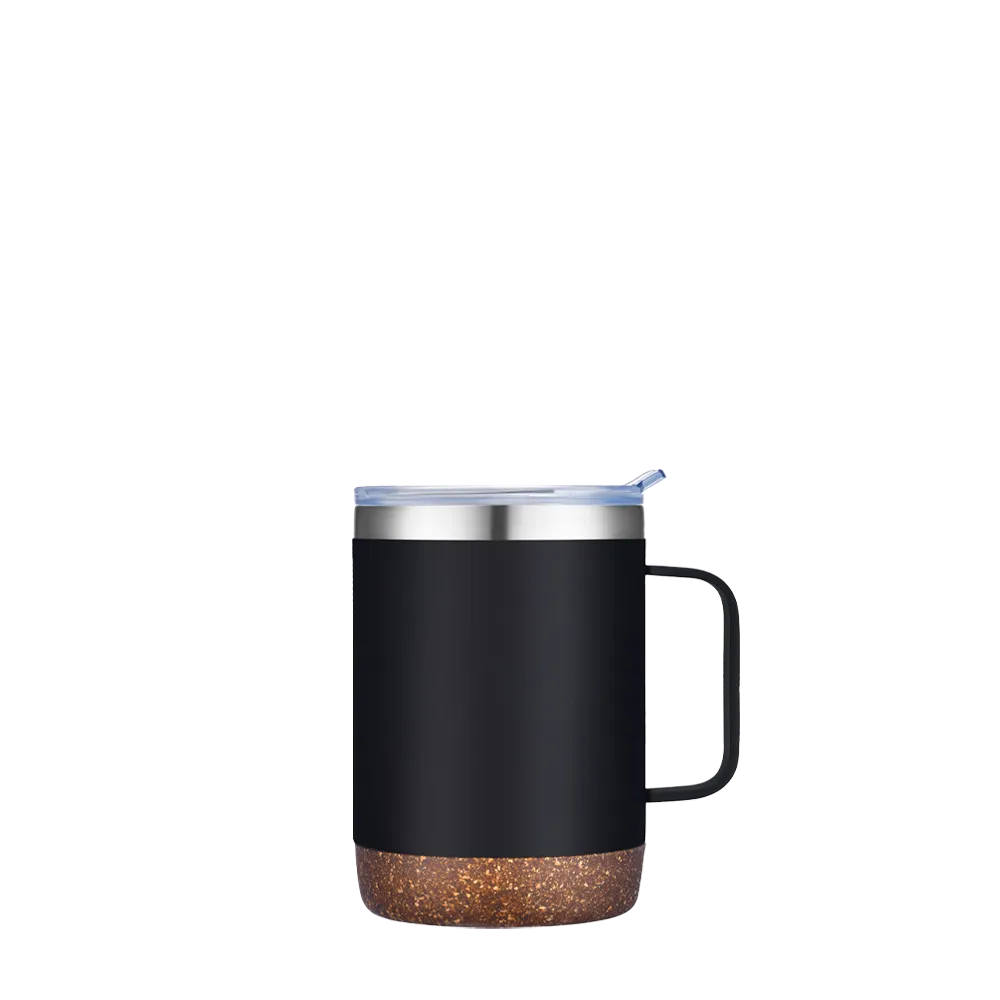 Back customization side of the Custom Branding Vacuum Mug with Cork Bottom 12 oz in Black 