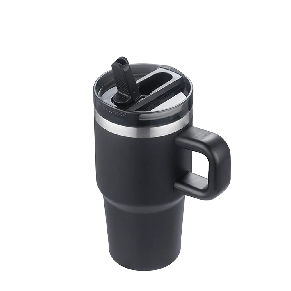 Custom Branding Handle Mug with Straw Lid 20 oz in Black 