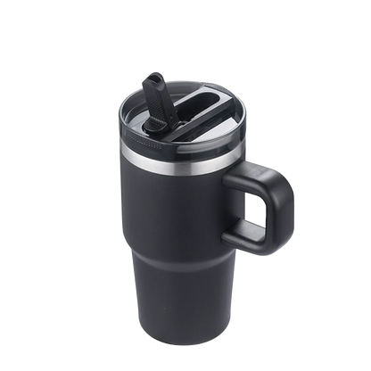 Custom Branding Handle Mug with Straw Lid 20 oz in Black 
