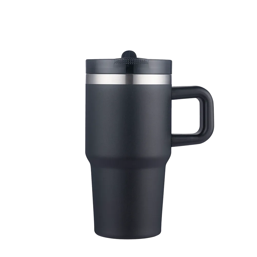 Back customization side of the Custom Branding Handle Mug with Straw Lid 20 oz in Black 