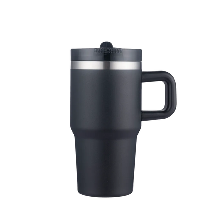 Back customization side of the Custom Branding Handle Mug with Straw Lid 20 oz in Black 