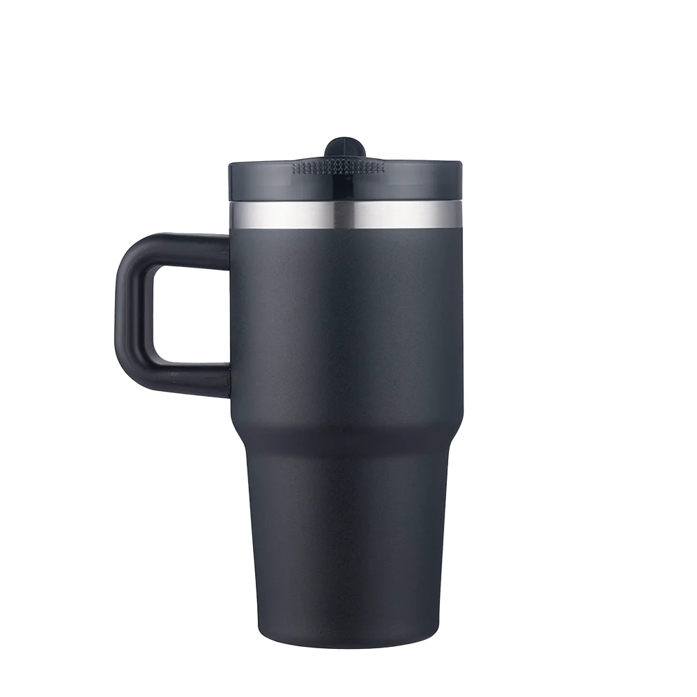 Front customization side of the Custom Branding Handle Mug with Straw Lid 20 oz in Black 