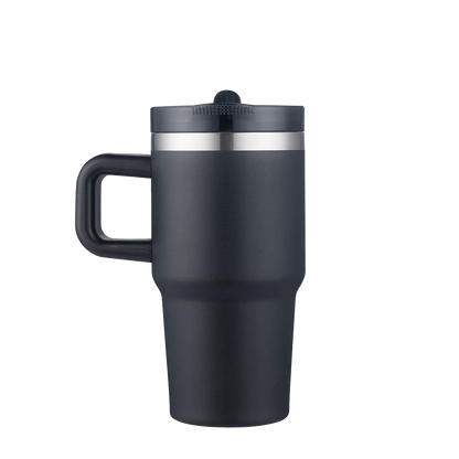 Front customization side of the Custom Branding Handle Mug with Straw Lid 20 oz in Black 