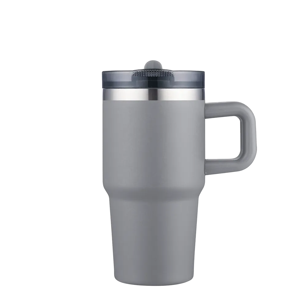 Back customization side of the Custom Branding Handle Mug with Straw Lid 20 oz in Grey 