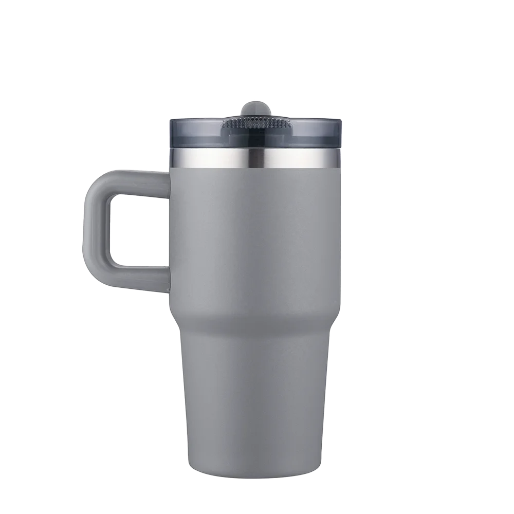 Front customization side of the Custom Branding Handle Mug with Straw Lid 20 oz in Grey 