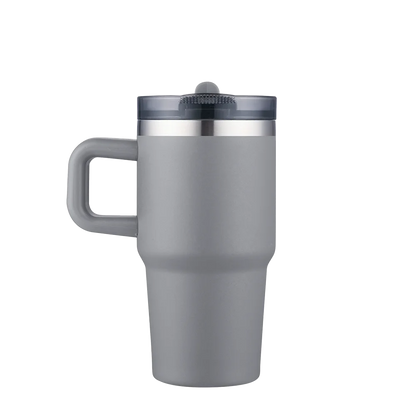 Front customization side of the Custom Branding Handle Mug with Straw Lid 20 oz in Grey 
