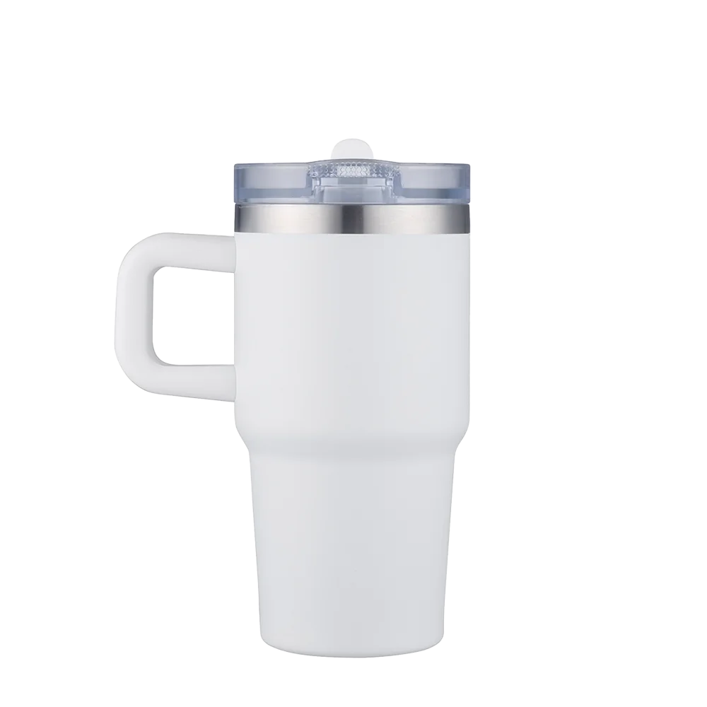 Front customization side of the Custom Branding Handle Mug with Straw Lid 20 oz in White 