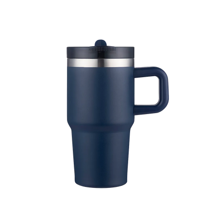 Back customization side of the Custom Branding Handle Mug with Straw Lid 20 oz in Navy 