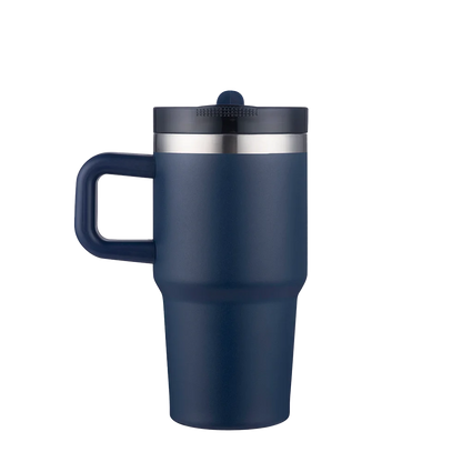 Front customization side of the Custom Branding Handle Mug with Straw Lid 20 oz in Navy 
