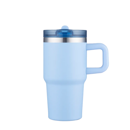Back customization side of the Custom Branding Handle Mug with Straw Lid 20 oz in Light Blue 