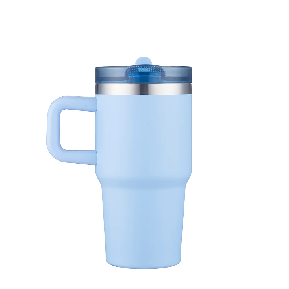 Front customization side of the Custom Branding Handle Mug with Straw Lid 20 oz in Light Blue 