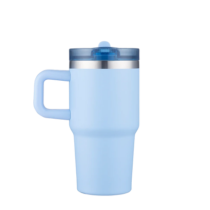 Front customization side of the Custom Branding Handle Mug with Straw Lid 20 oz in Light Blue 
