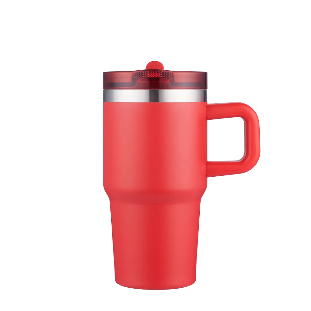 Back customization side of the Custom Branding Handle Mug with Straw Lid 20 oz in Red 