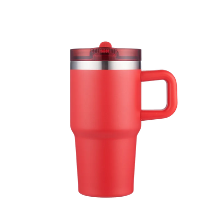 Back customization side of the Custom Branding Handle Mug with Straw Lid 20 oz in Red 