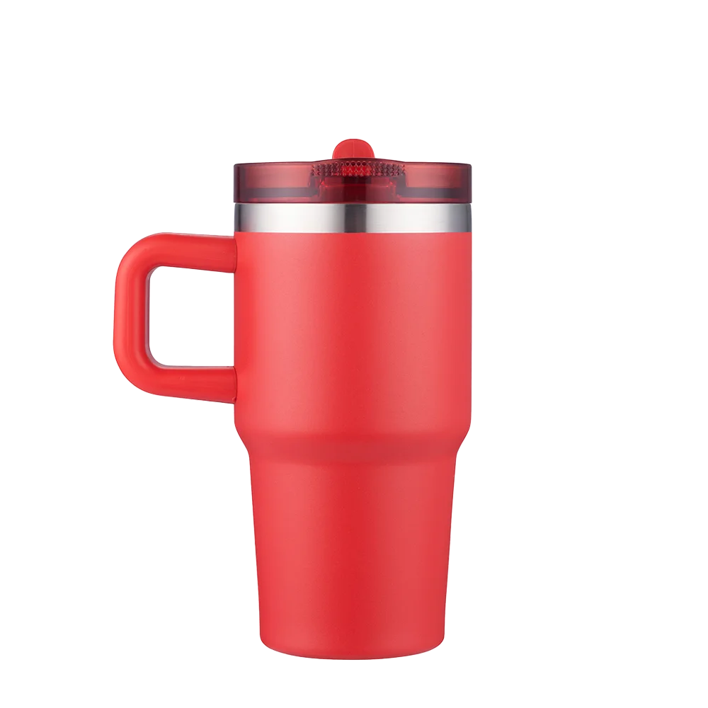 Front customization side of the Custom Branding Handle Mug with Straw Lid 20 oz in Red 