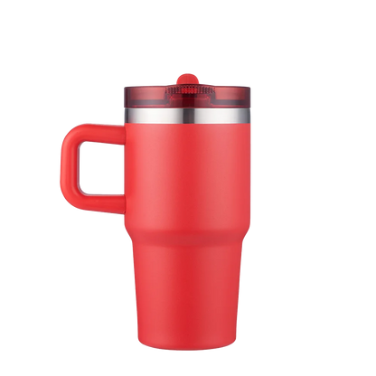 Front customization side of the Custom Branding Handle Mug with Straw Lid 20 oz in Red 
