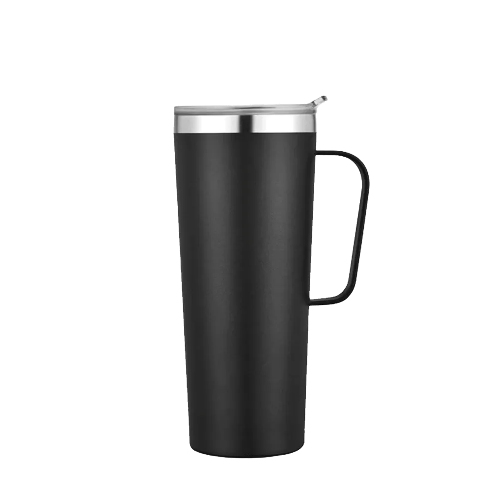 Back customization side of the Custom Branding Tall Tumbler with Handle 28 oz in Frosted Black 