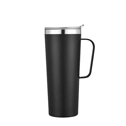 Back customization side of the Custom Branding Tall Tumbler with Handle 28 oz in Frosted Black 