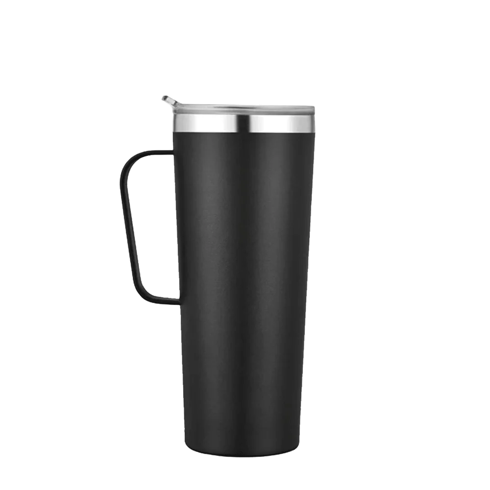 Front customization side of the Custom Branding Tall Tumbler with Handle 28 oz in Frosted Black 