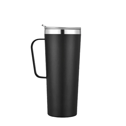 Front customization side of the Custom Branding Tall Tumbler with Handle 28 oz in Frosted Black 