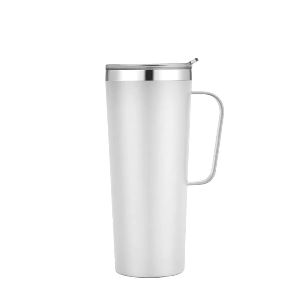 Back customization side of the Custom Branding Tall Tumbler with Handle 28 oz in Frosted White 