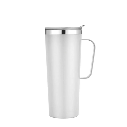 Back customization side of the Custom Branding Tall Tumbler with Handle 28 oz in Frosted White 