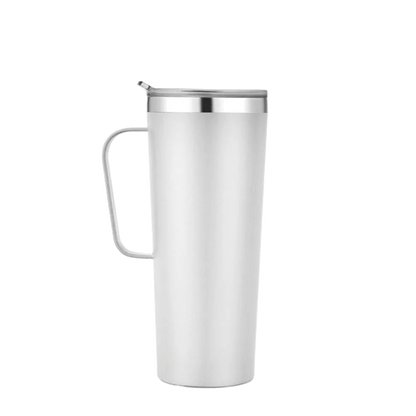 Front customization side of the Custom Branding Tall Tumbler with Handle 28 oz in Frosted White 
