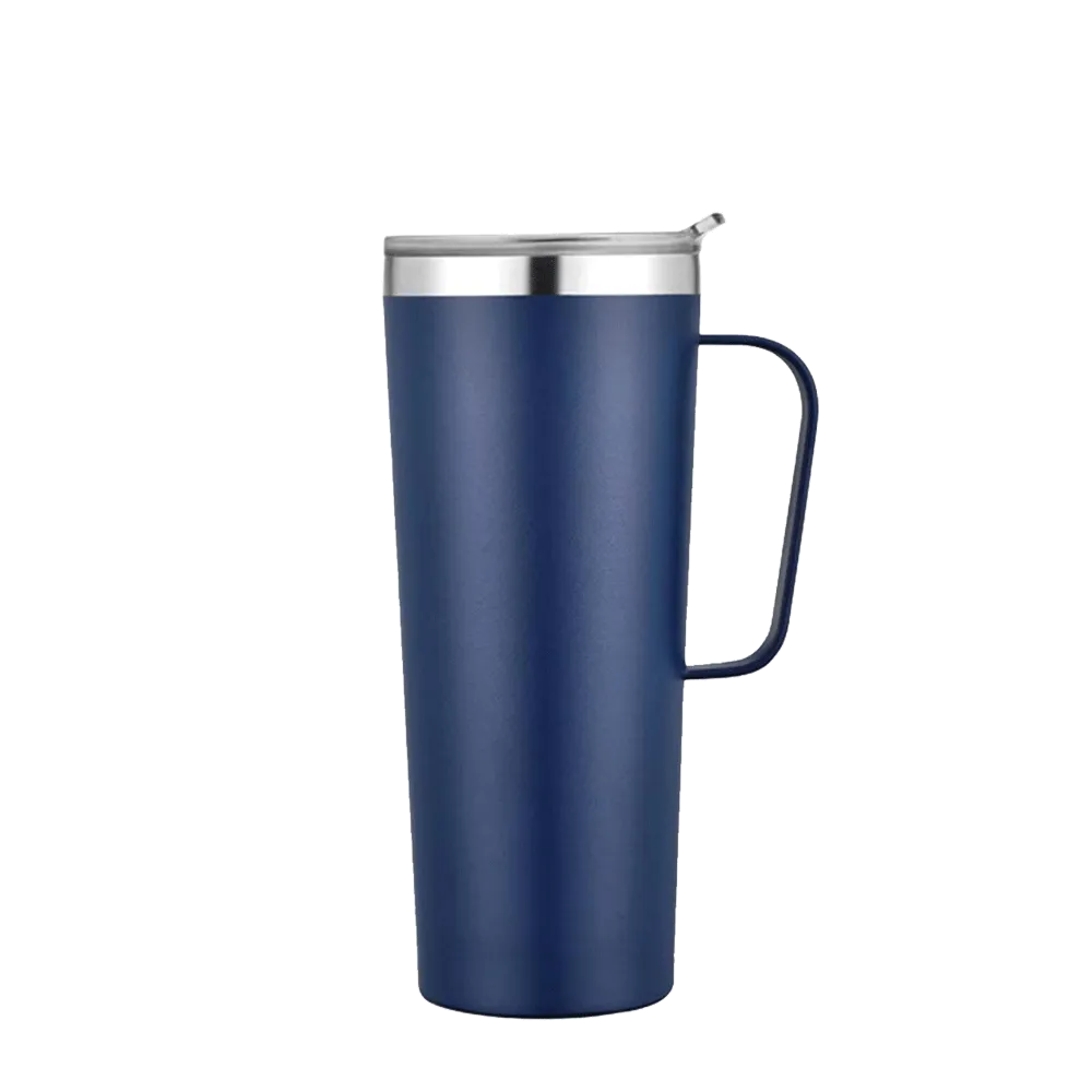 Back customization side of the Custom Branding Tall Tumbler with Handle 28 oz in Frosted Blue 