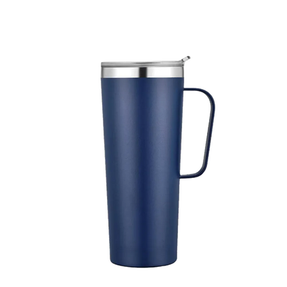 Back customization side of the Custom Branding Tall Tumbler with Handle 28 oz in Frosted Blue 