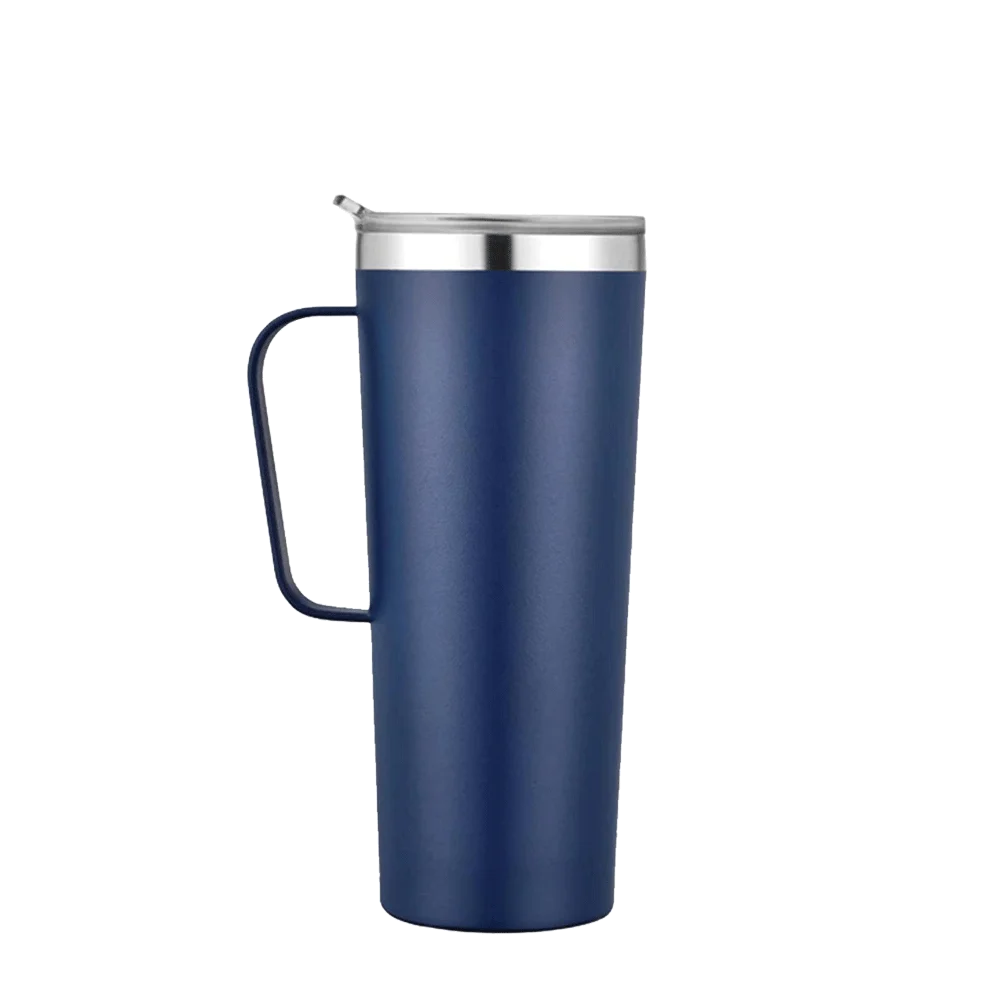Front customization side of the Custom Branding Tall Tumbler with Handle 28 oz in Frosted Blue 