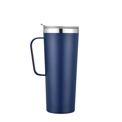 Front customization side of the Custom Branding Tall Tumbler with Handle 28 oz in Frosted Blue 