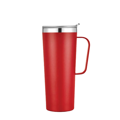 Back customization side of the Custom Branding Tall Tumbler with Handle 28 oz in Frosted Red 