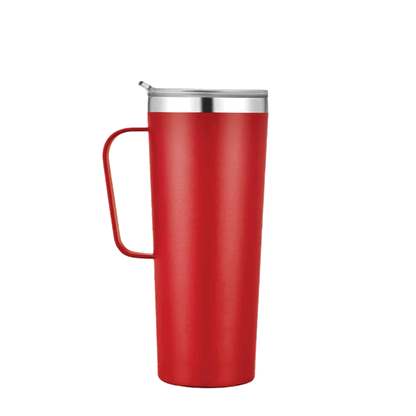 Front customization side of the Custom Branding Tall Tumbler with Handle 28 oz in Frosted Red 