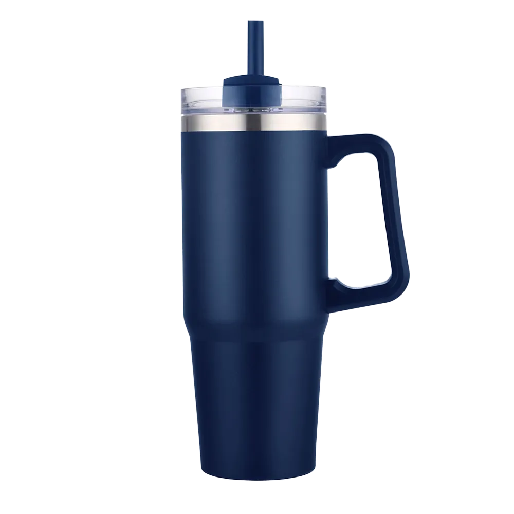 Back customization side of the Custom Branding Double Wall Vacuum Mug 30 oz in Matte Navy 