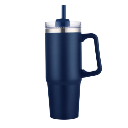 Back customization side of the Custom Branding Double Wall Vacuum Mug 30 oz in Matte Navy 