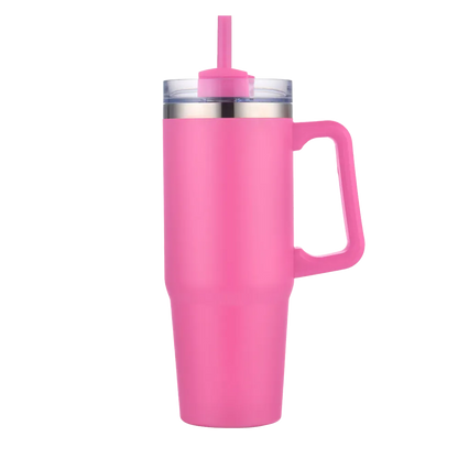 Back customization side of the Custom Branding Double Wall Vacuum Mug 30 oz in Matte Hot Pink 