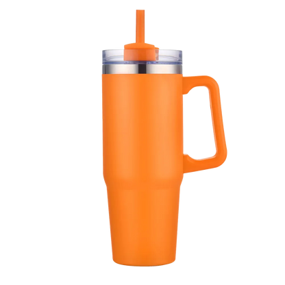 Back customization side of the Custom Branding Double Wall Vacuum Mug 30 oz in Matte Orange 