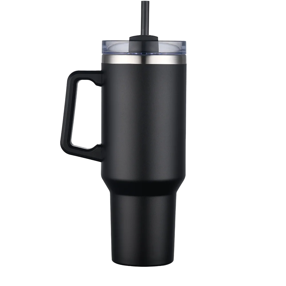 Back customization side of the Custom Branding Handle Tumbler 40 oz in Black 