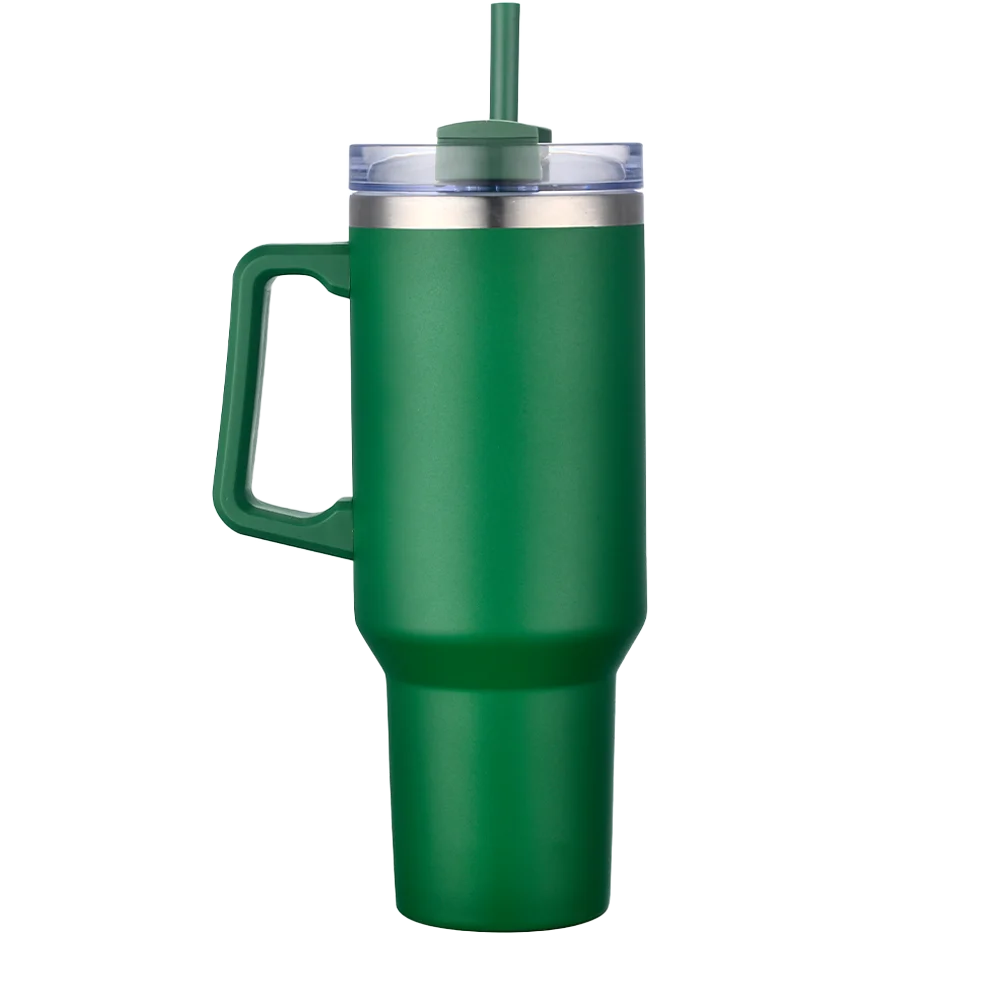 Back customization side of the Custom Branding Handle Tumbler 40 oz in Green 