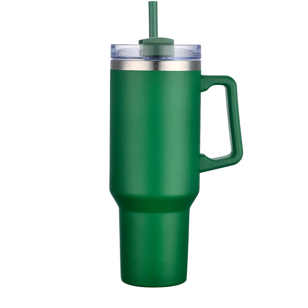 Front customization side of the Custom Branding Handle Tumbler 40 oz in Green 
